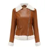 Women's Jackets Faux Fur Imitation Leather Patchwork Warm Coats For Women Autumn Winter Turn-down Collat Zip-up Slim Female Overcoats