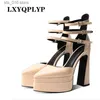 Leer Patent Romeinse merk Dress Toe Pointed Nieuwe Sandalen Damesplatform Zomer Dikke Hoge Heel Sexy Ladies Party Shoes Pumps T230828 510