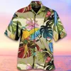 Men's Casual Shirts Hawaiian Shirt For Men 3D Flower Print Summer Clothing Oversized Short Sleeve Tees Streetwear Parrot Blouse