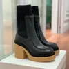 brown Leather tall platform Ankle Boots circular Toe block heels booties chunky100mm Sock-Style Boots women luxury designer Runway shoes