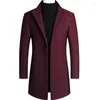 Men's Trench Coats Men Woolen Coat Autumn Winter Mid Long Wool & Blends Jacket Casual Grey/Black/Wine Red