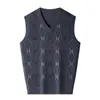 Argyle décontracté col en v sans manches gilet hommes vêtements 2023 automne hiver nouveauté tricoté laine pull gilet HKD230828