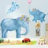 ملصقات الجدار الرسوم المتحركة الأفيال الزرقاء نمط طلاء حيوان لطيف لغرفة المعيش