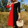 Casual Dresses Two Tone Dress Red And Black Beach Summer Sexy Square Collar Streetwear Design Large Size