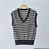 Women's Sweaters Sequin Contrast Color Striped Vest 2023 Autumn Ladies All-Match Vintage Sleeveless V-Neck Knitted Sweater