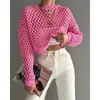 Women's Sweters Women Crewneck szydełka długie rękawowe puste krawędzi szyny