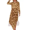 Casual Dresses Giraffe Skin Print Chiffon Dress Sexy V Neck Animal Art Modern Women Street Wear Gift Idea