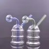 2pcs Mini verre brûleur à mazout Bong narguilé conduites d'eau avec épais Pyrex clair Heady recycleur Dab Rig main Bongs pour fumer avec bol d'huile de 3 cm