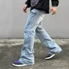 Herr jeans y2k mode blixtlås retro tvättade baggy flare jeans byxor män streetwear hip hop wide ben rak denim byxor ropa hombre 230826