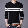 Herrenpullover Herbst Strickpullover T-Shirt Bequemer O-Ausschnitt Langarm Pullover Streifen Patchwork Pullover Lässiger Boden für den Winter 230826