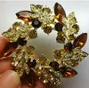 2 Inch Gold Plated Red Rhinestone Crystal Wreath Flower Brooch