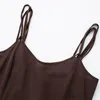 Casual Dresses Woman Brown Linen Sling Long Dress 2023 Summer Female Solid Basic O Neck Ladies Soft A-line Pleated
