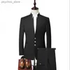 Kinesisk stil män som står krage kostym 2 stycken svart minimalistisk mäns bröllopsfest klänning smal montering av blazers byxor q230828