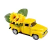 Plateaux à thé décoratifs de vacances, Mini camion métallique jaune avec fleurs, ampoules d'ornement intelligentes à plusieurs niveaux, décorations de noël, flocon de neige