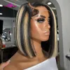 180 Dichte Highlight Blonde Gerade Kurze Bob Perücke Transparente Spitze Frontal Echthaar Perücken für Frauen Highlight 13x4 Spitze Perücke