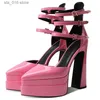 Merk puntige teen leer nieuwe jurk Romeinse patent sandalen dames platform zomer dikke hoge hak sexy dames feestschoenen pompen t230828 732