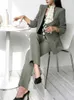 Primavera moda feminina blazer terno manga longa blazer com cinto calças terno conjunto senhora do escritório dois conjuntos de peças roupas hkd230825