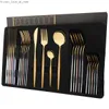 24pcs/zestaw Zestaw stali stalowej ze stali nierdzewnej Mix Gold Tutlery Set Set Dinner Nóż Fork Cafy Spoon Stołówka kuchenna