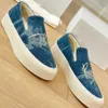 The Row Casual Women's Designer Sneakers Limited Edition Lofer Fashion Luxury Luxury Bottom Denim Blue Toile lavée LETTRES EN BROIDE