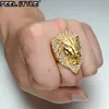 حلقات الفرقة Hip Hop Lion Head Micro Pave Iced Out Bling Mens Ring IP Gold Gold Plated Fethless Steel Rings for Men Jewelry 230826