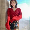 Dames Truien Luxe Sexy V-hals Off Schouder Y2k Trui Lange Mouwen Gebreide Trui Dames Koreaanse Mode Jassen Losse Korte Tops