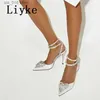 Liyke Pumps Sandals Summer Dress Party Wedende Elegant Pink High Heels Stileetto Fashion Heart Shape Crystal Backle Shoes T230828 526