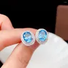 Orecchini a bottone KJJEAXCMY Gioielleria raffinata Argento 925 intarsiato Pietra preziosa naturale Topazio blu Orecchini a bottone femminili Test di supporto alla moda