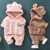 Clothing Sets New Cute Baby Boys Girls Coral Velvet Warm Spring Autumn Winter Hoodied Clothes Sets Children Kids Thick Woolen Bear Hoody Suits x0828