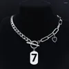 Hänge halsband Hip Hop rostfritt stål Lucky nummer 7 kedja halsband kvinnor/män silver färg kärlek hjärtsmycken krage acero nxh330s03