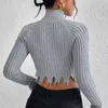 Damenpullover Europäischer und amerikanischer Strickpullover Stehkragen Langarm Slim Tops Sexy Hollow Out Kurzes Design Streetwear SY2473