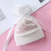 Gift Wrap 10X14CM Five Petal Flower White Lace Yarn Bag Folded Bottom Jewelry Drawstring Bag Creative Gift Slub Yarn Drawstring Pocket 230828