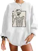 Oversized fleece-sweatshirt met ronde hals, lange mouwen en verlaagde schoudertrui met Halloween-schedel en grafische print