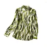 Women's Blouses Birdsky 1PC Women Long Sleeve Shirt Blouse Office Lady Shirts Top Natural Mulberry Silk Green Stripe S-607