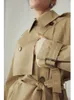 Wool Blends FSLE 100% bawełniana khaki długie kobietę płaszcz jesienny zima Odkręć ubrania kołnierza przyczynowe Pasek z pełnym rękawem 230828