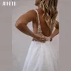 Vestidos sexy urbanos jeheth praia elegante casamento divisão sem costas rendas apliques vestido de noiva pescoço quadrado boho cintas de espaguete 230828