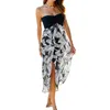 Casual Dresses Women Strapless Beach Dress Drawstring Ruched Boho Wrap Sundress Hawaiian Cover Ups