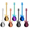 Creative 304 stainless steel small coffee spoons Guitar Violin shape dessert spoon Stirring spoon lovely titanium plated ice scoop