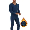 Men's Thermal Underwear 2pcs Warm Plus Velvet Thickened Slim V-Neck T-Shirt Winter Cold-Proof Bottoming Shirt Inner Top