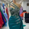 2023 Aso Ebi Arabic Hunter Green Mermaid Prom Dress Crystals Lace Evening Formal Party Second Reception Birthday Engagement Gowns Dresses Robe De Soiree ZJ732