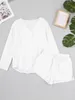 Womens Sleepwear 100%Cotton Autumn Suits With Shorts Pijama Pocket Nightwear Single Breasted Nightgown Full Sleeve Women Pajama 230828