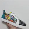 Designerskor röd sula platt låga topp sneakers spikar lägenheter svart blå mocka tränare silver diamant män kvinnor läder sneaker svart vit tränare