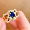 Klusterringar 6317 Solid 18K Gold Nature 1.02CT Blue Sapphire Gemstones Diamonds For Women Fine Smyckepresenter