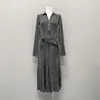 Vestidos casuais mulheres 23 início outono lavado cinza maxi vestido com cinto moda elegante sexy manga longa botão coberto vintage denim