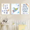 Canvas Målningsnummer Alfabetet Cartoon Astronaut Rocket Space Affischer and Prints Wall Art Wall Pictures Kids Boy Bedroom vardagsrum Dekor gåva No Frame WO6