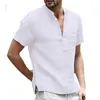 Chemises décontractées pour hommes Hommes Printemps Été Loisirs Col rabattu Bouton Tops Vintage Vêtements Chemise À Manches Courtes Solide Coton Lin