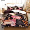 Sängkläder sätter Nezuko Kamado Sängkläder Set Anime Demon Slayer Däcke Cover Comporter Bed Linen Single Twin Full Queen Size 3D Kids Girl Boys Gift 230827