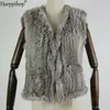 Womens Fur Faux knitted Rabbit fur vest gilet sleeveless garment waistcoat with pocket natural brown greyblack 230828