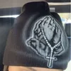 Berets Kpop Zweihand-Strass-Print-Strick-Mütze Hut Männer Frauen Qualität Cap Y2K warme ästhetische Mode Grunge Gothic Cold Ski