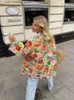 Damenjacken Blume gedruckt dicke warme Baumwolljacke für Frauen elegantes Spleißen Langarm 2023 Herbst Fashion Winter Casual Street Kleidung T230828