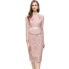 Women's Runway Dresses Stand Collar Long Sleeves Appliques Beaded Lace Oeolum Elegant Designer Vestidos